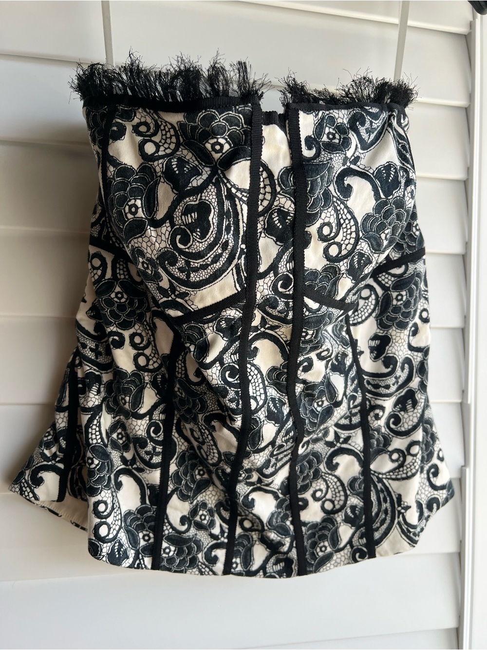 White House Black Market Black and White Floral Lace-Effect Strapless Top